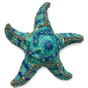 Nioday Blue Jeweled Starfish Hinged Trinket Box